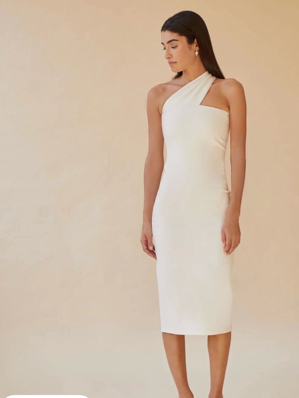 One-Shoulder Cream Midi Dress